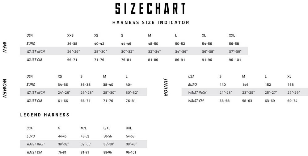 Kiteboard Size Chart